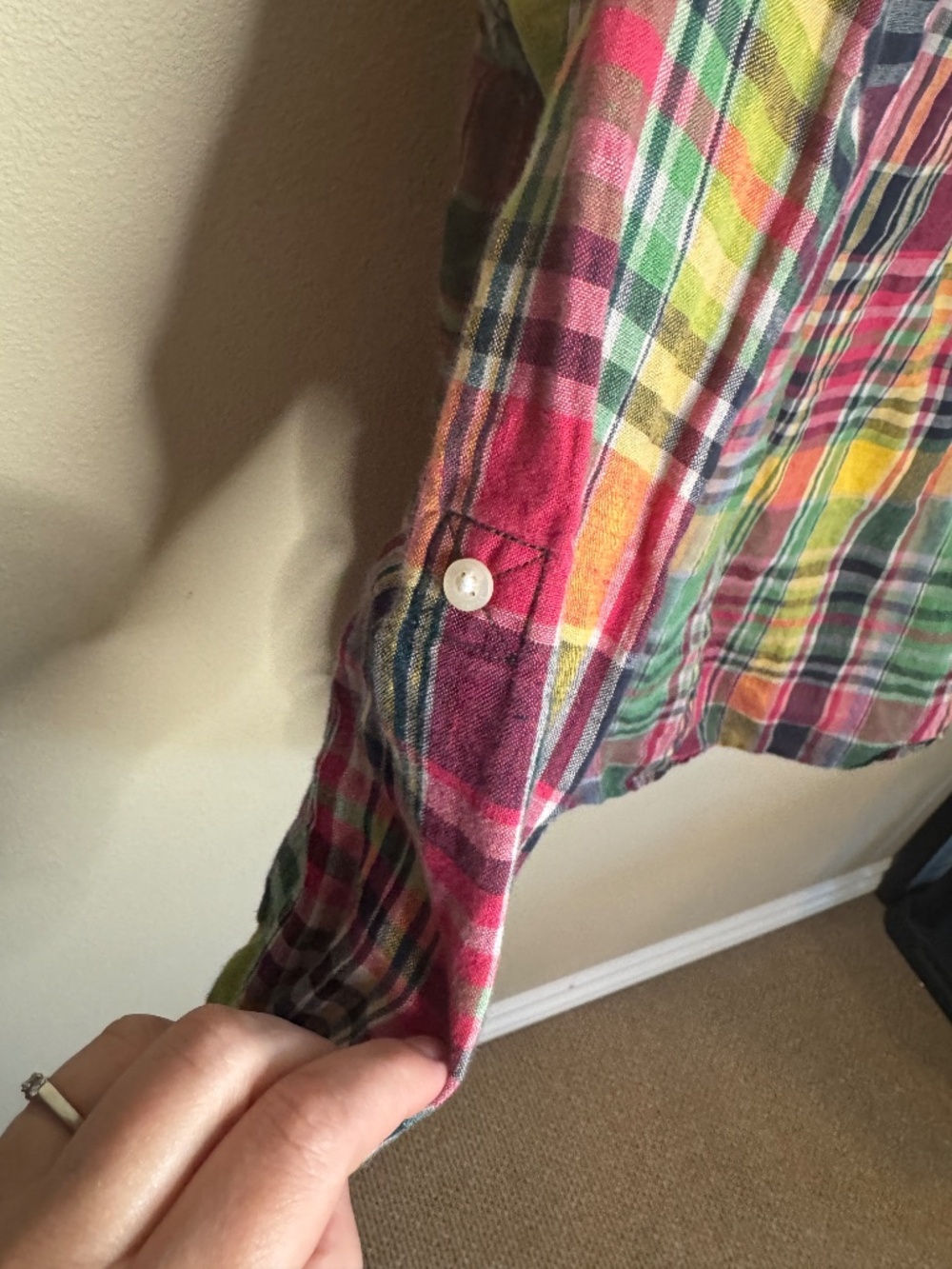 LAUREN Ralph Lauren Linen Shirt Plaid Pocket Button Down Long Sleeve Women's L - Picture 6 of 8